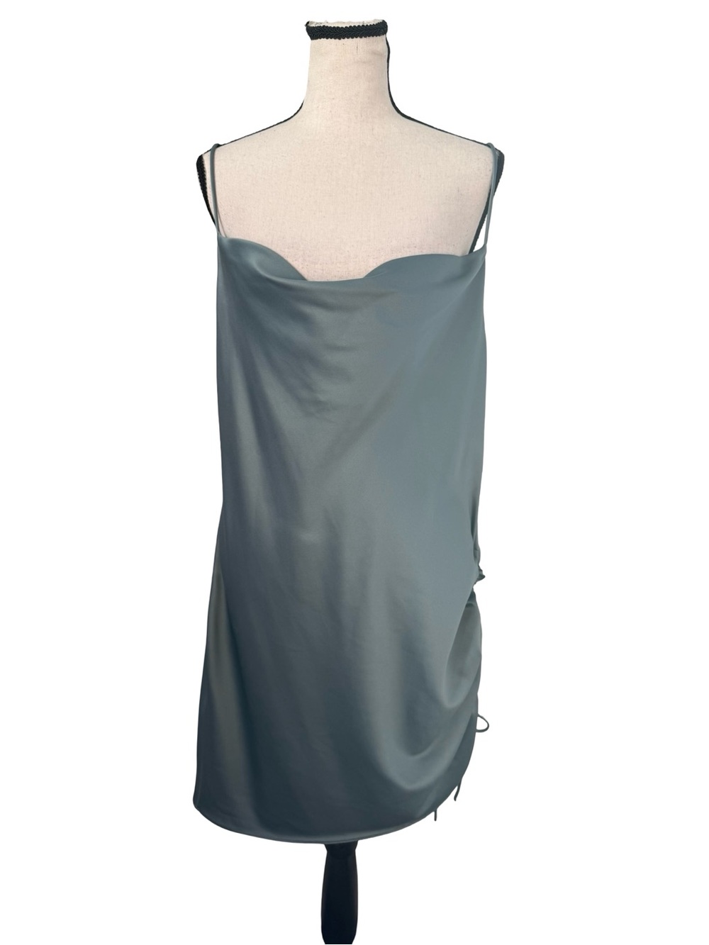 Topshop Satin Cowl Neck Ruched Drawstring Slip Dress US 10